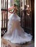Ivory Organza Layered V Back Wedding Dress